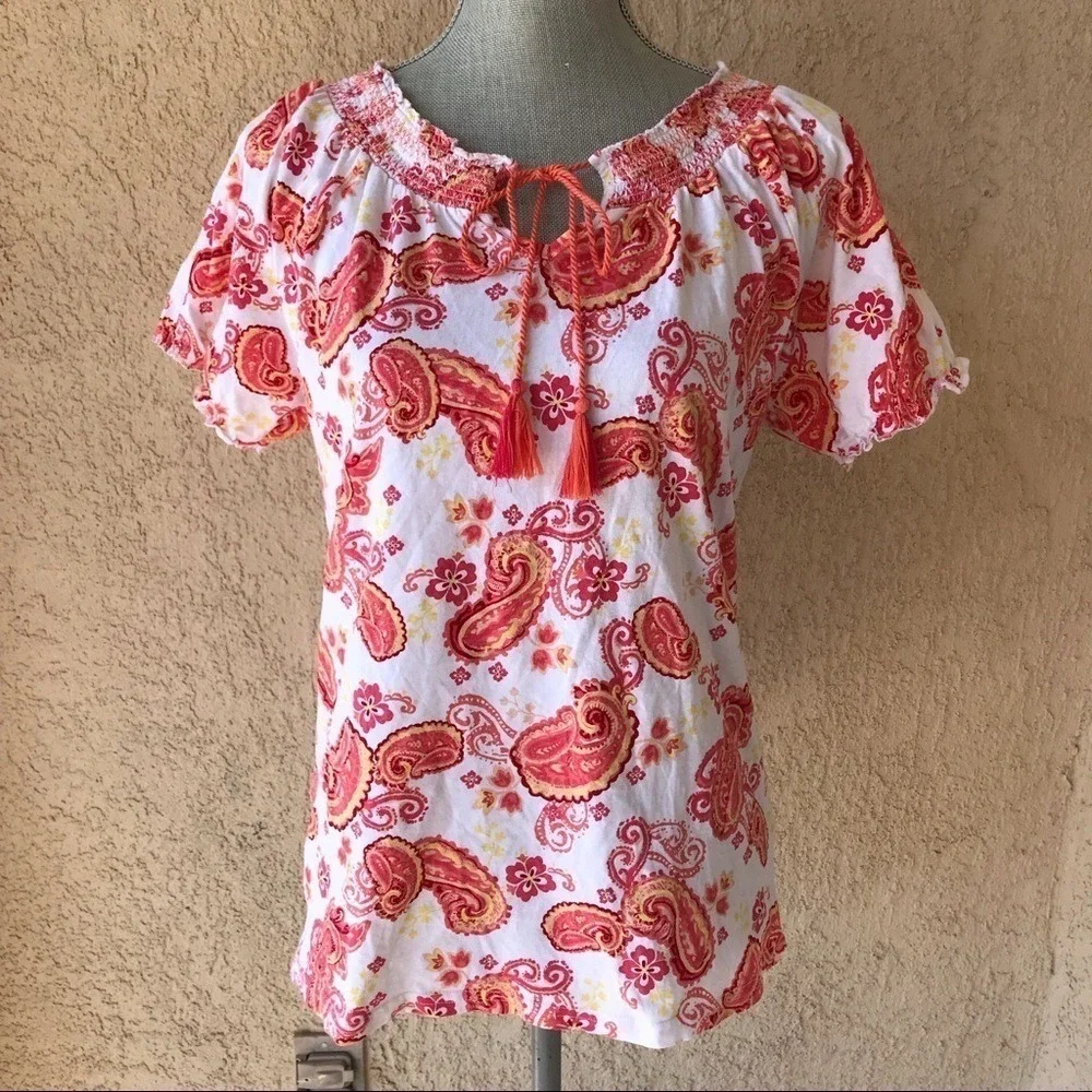 On or Off The Shoulder Top‎ Paisley Print Cotton M